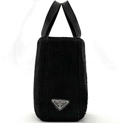 Prada Handbag Ec-22660 Black Nero Maglia Vitell B8387 Wool Leather 65 Prada Triangle Plate