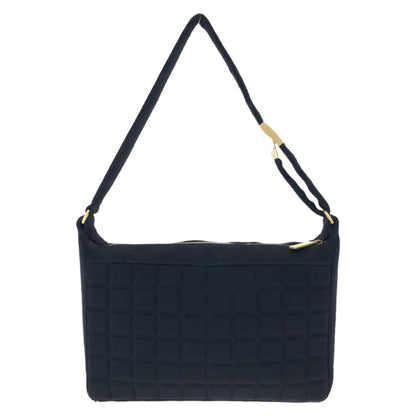 Chanel Vintage Chocolate Bar Coco Mark Black Canvas Shoulder Bag With Gold Hardware