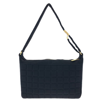 Chanel Vintage Chocolate Bar Coco Mark Black Canvas Shoulder Bag With Gold Hardware