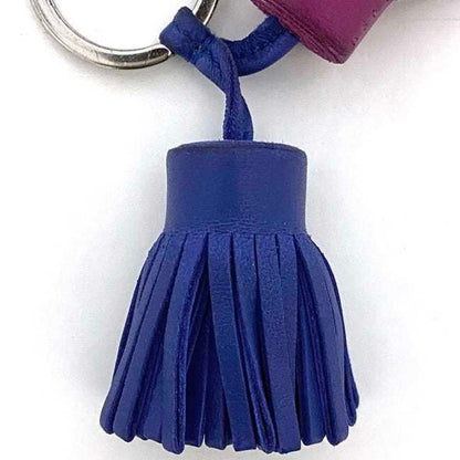 Herms Carmen Keychain Ec-23640 In Blue And Pink Leather. Hermes Tassel Keyring With Double Tassel