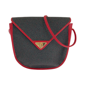Yves Saint Laurent Vintage Ysl Logo Red Purple Gold Hardware Leather Canvas Shoulder Bag Crossbody
