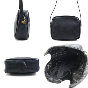 Salvatore Ferragamo Shoulder Bag Vara Embossed Leather Black Gold