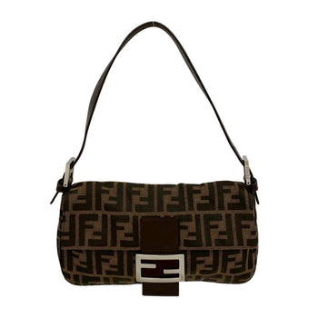 Fendi Mamma Bucket Zucca Ff Pattern Leather Canvas Semi-One Shoulder Bag Brown 20265