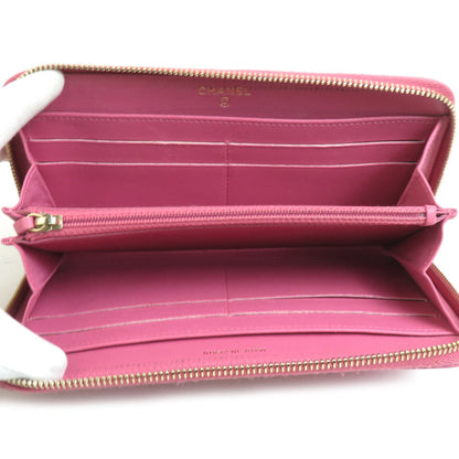 Chanel Round Long Wallet Leather Pink Gold