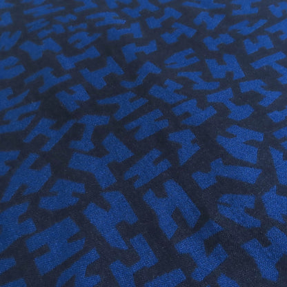 Hermes Cashmere And Silk Blend H Logo All-Over Print Mini Fringe Stole/Scarf/Shawl In Navy Black