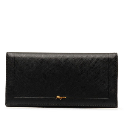Salvatore Ferragamo Long Wallet Black Leather