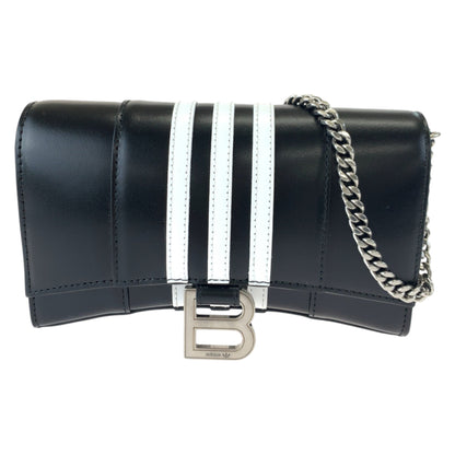 Balenciaga Balenciaga Adidas Collaboration Hourglass Wallet On Chain Black White Leather 2304Blsjj
