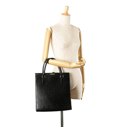 Burberry Nova Check Handbag Tote Bag Black Leather