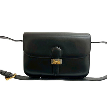Celine Vintage Carriage Hardware Calf Leather Shoulder Bag/Pochette/Sacoche In Black