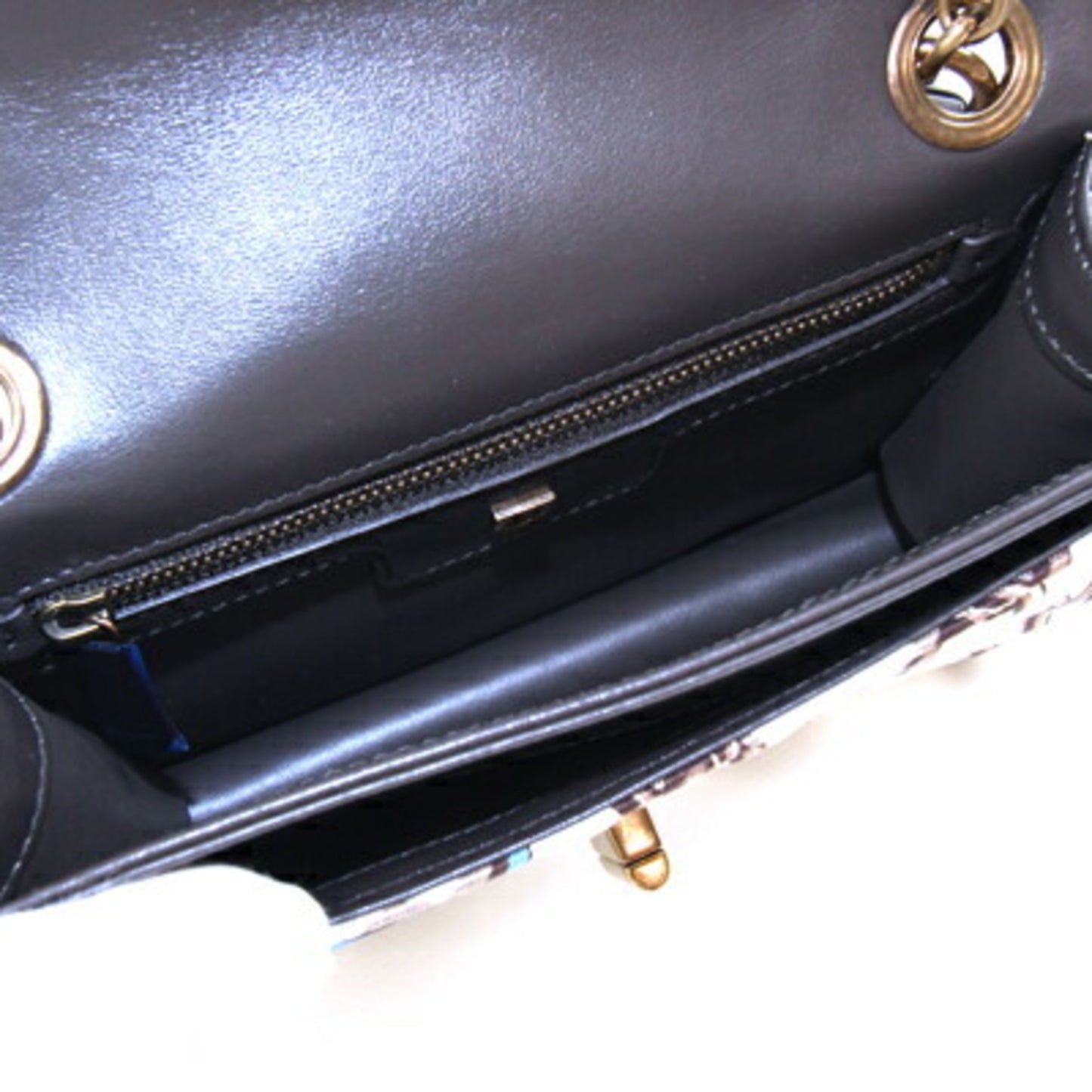 Salvatore Ferragamo Shoulder Bag 21H455 Off-White And Dark Brown Fabric Leather Chain With Gancini