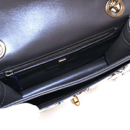 Salvatore Ferragamo Shoulder Bag 21H455 Off-White And Dark Brown Fabric Leather Chain With Gancini