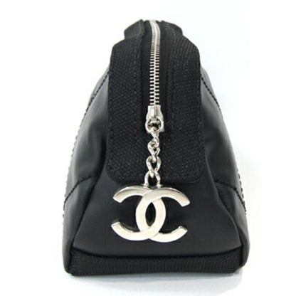 Chanel Pouch Paris Biarritz A34212 Black Coated Canvas Coco Mark Quilted