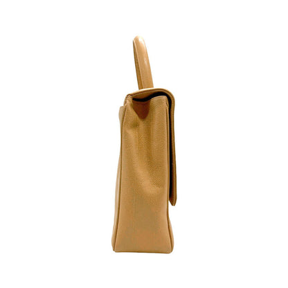 Chanel Handbag Caviar Skin Leather Beige Gold