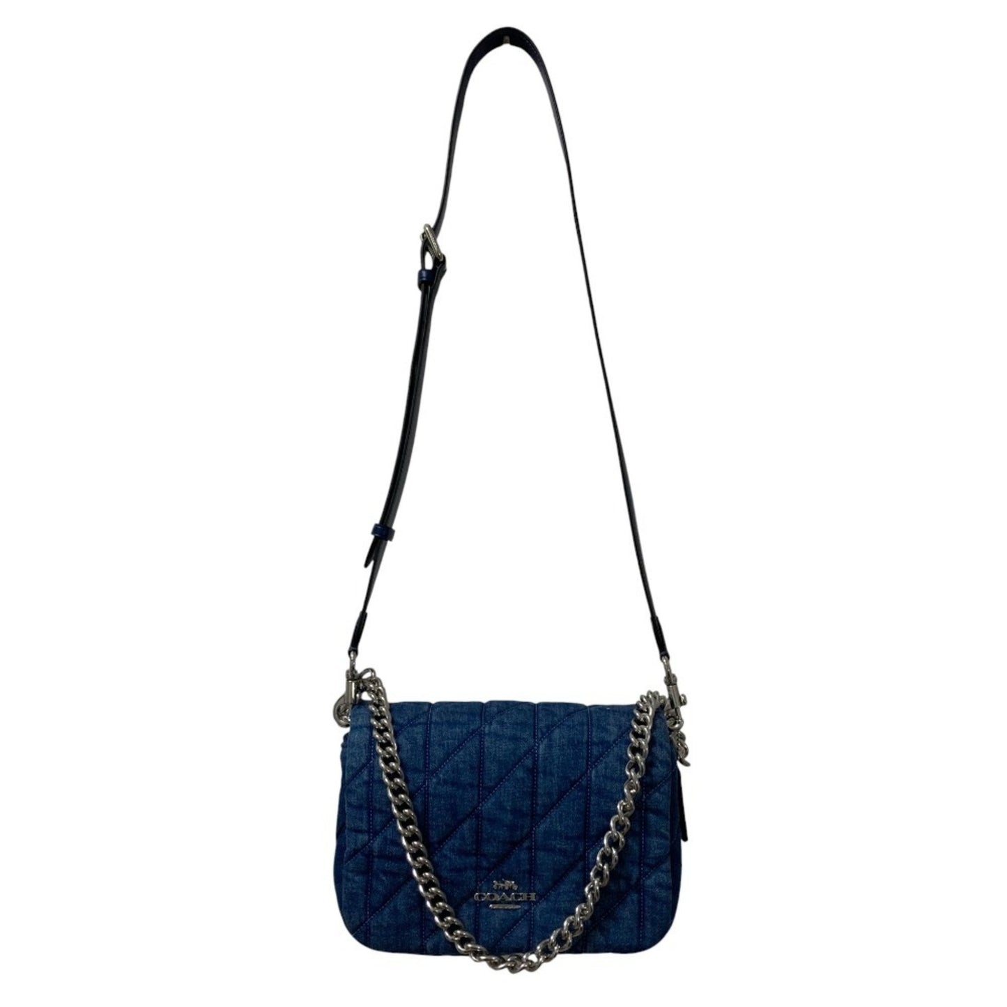 Coach Quilted Denim Chain Shoulder Bag Cak40 Blue