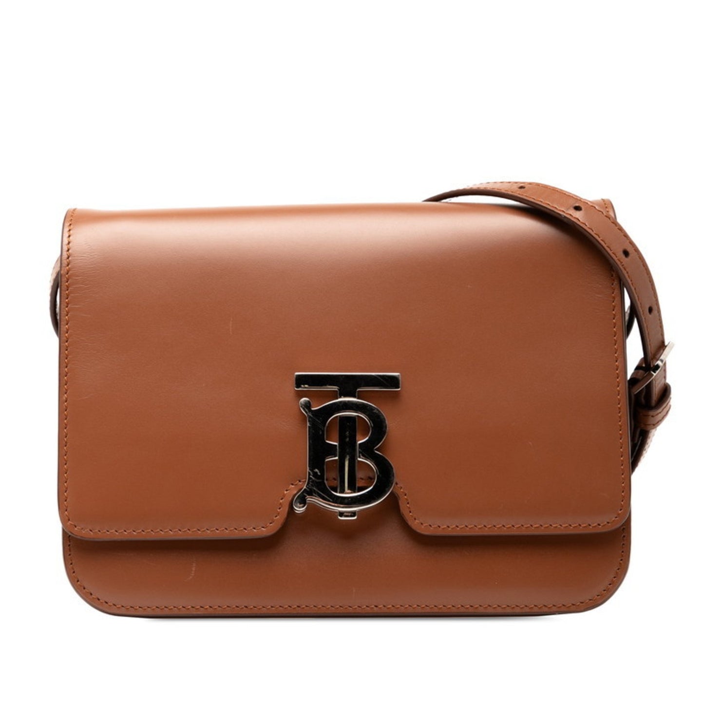 Burberry Tb Logo Shoulder Bag In Brown Leather