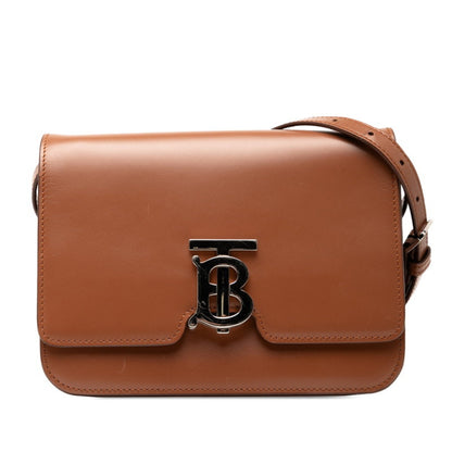 Burberry Tb Logo Shoulder Bag In Brown Leather