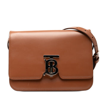 Burberry Tb Logo Shoulder Bag In Brown Leather
