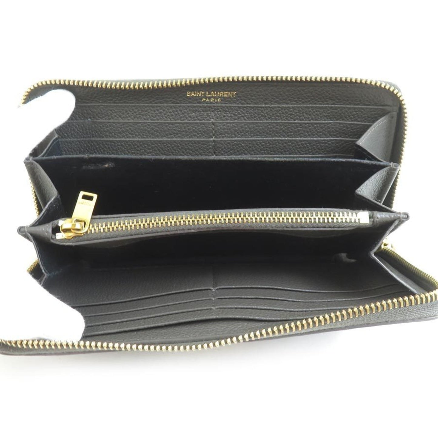 Saint Laurent Round Long Wallet In Khaki Brown And Gold Leather For Men Women