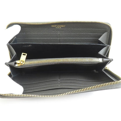 Saint Laurent Round Long Wallet In Khaki Brown And Gold Leather For Men Women