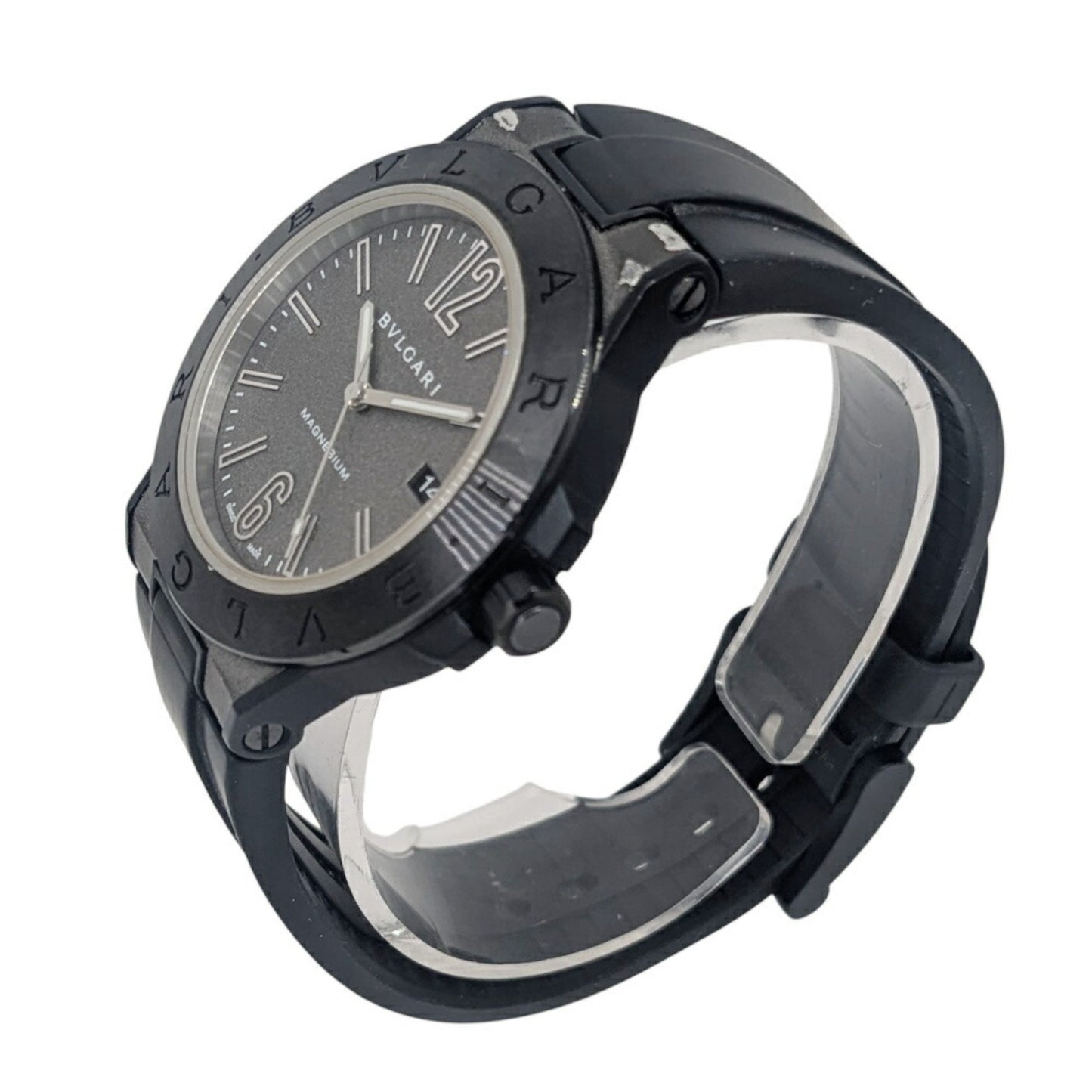 Bvlgari Diagono Magnesium Date Ceramic Gray Dial Rubber Black Automatic