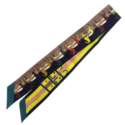 Herms Twilly Rocabar Horse Print Scarf/Muffler In Silk Marine Jaune Vif Vert 0169 Hermes