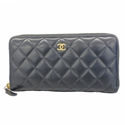 Chanel Matelasse Long Wallet In Black Lambskin