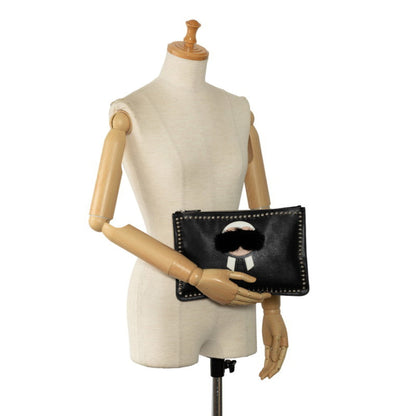 Fendi Karl Lagerfeld Clutch Bag 7N0078 52P Black Leather