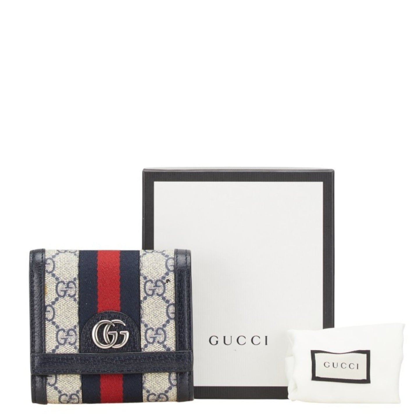 Gucci Gg Supreme Ophidia Bifold Wallet In Navy Leather