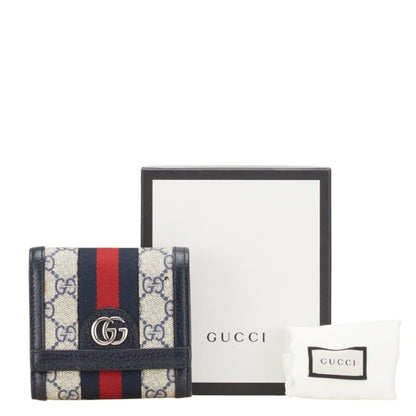 Gucci Gg Supreme Ophidia Bifold Wallet In Navy Leather