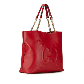 Gucci Chain Shoulder Bag Handbag Tote 453561 Red Leather