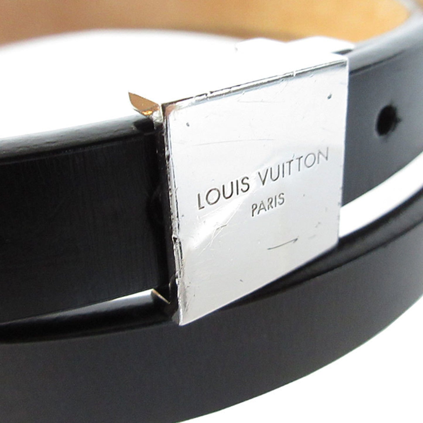 Louis Vuitton Belt Leather Metal Black Silver