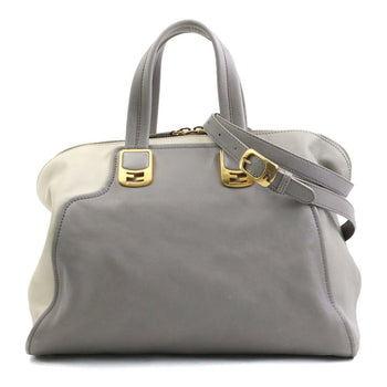 Fendi Handbag Shoulder Bag Chameleon Leather Grey Off-White Gold