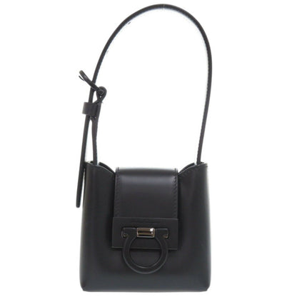 Like New Salvatore Ferragamo Gancini Trifoglio Leather Black Handbag
