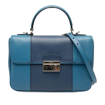 Prada 2-Way Handbag/Shoulder Bag B2485C Blue Saffiano Leather
