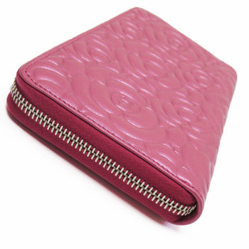 Chanel Round Long Wallet Camellia Leather Pink