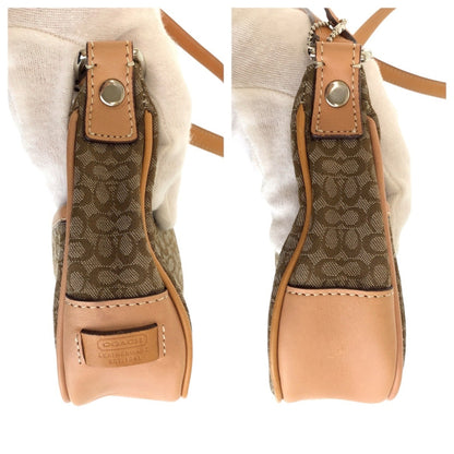 Coach Mini Signature Beige Silver Hardware Canvas Leather Shoulder Bag Pochette