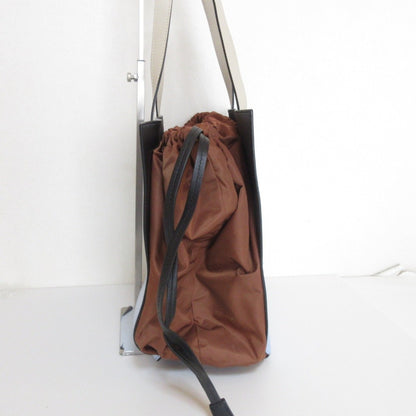 Marni Gusset Leather Drawstring Tote Bag One Shoulder Light Blue X Brown