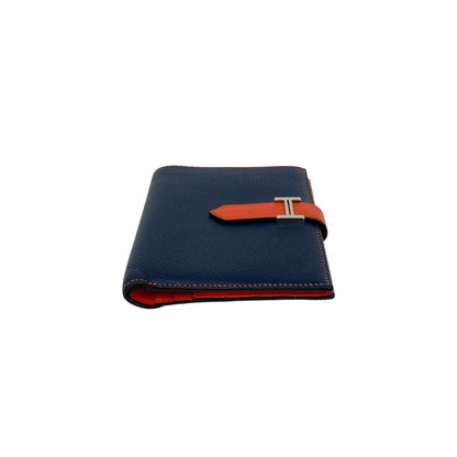 Hermes Bearn Compact Two-Tone Epsom Leather Bifold Wallet Navy