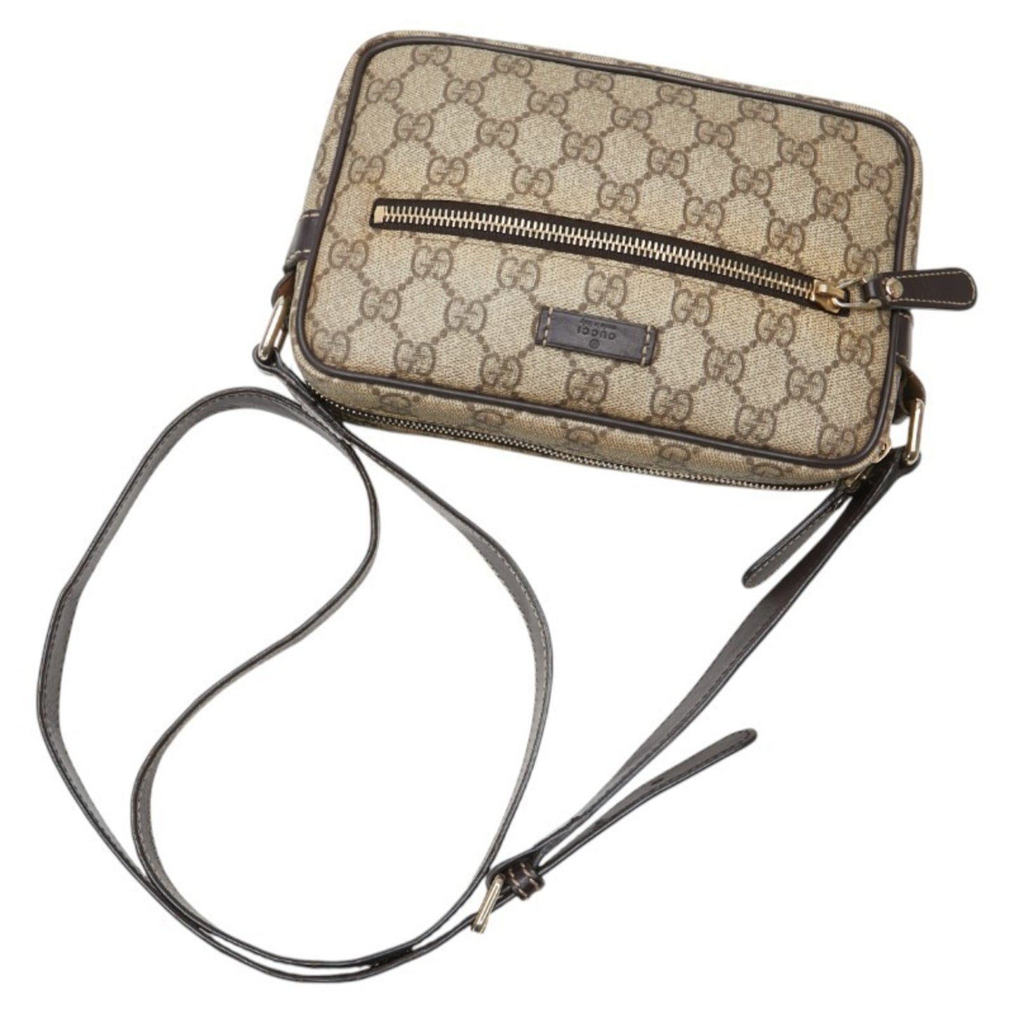 Gucci Gg Supreme Crossbody Shoulder Bag 201447 Beige Brown Leather