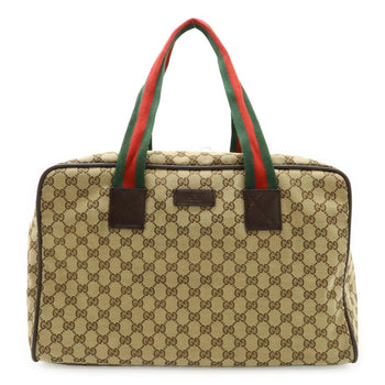 Gucci Gg Canvas Sherry Line Boston Bag Shoulder Leather Khaki Beige Red Green 153240