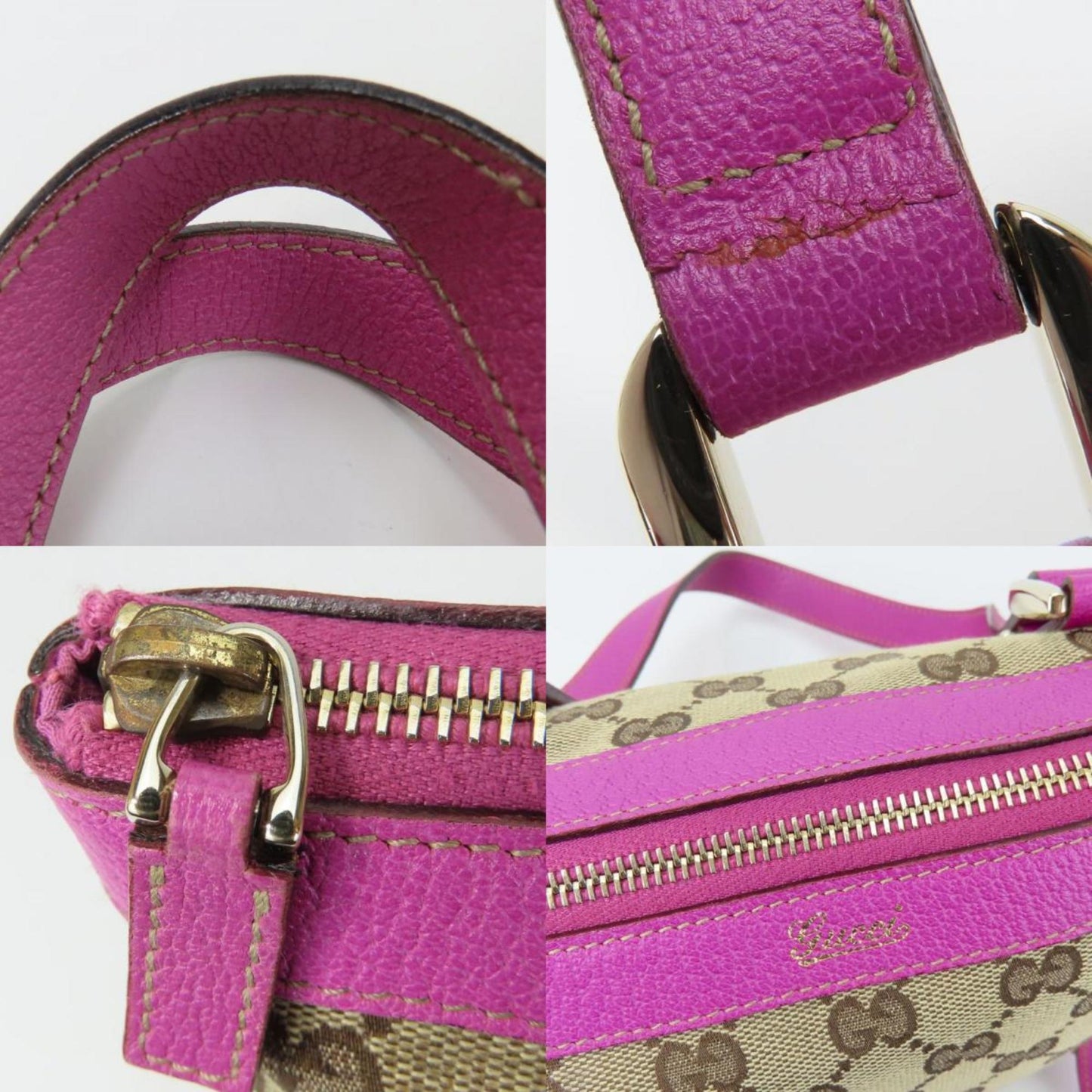 Gucci Handbag 141471 Gg Canvas Leather Purple Beige Mini