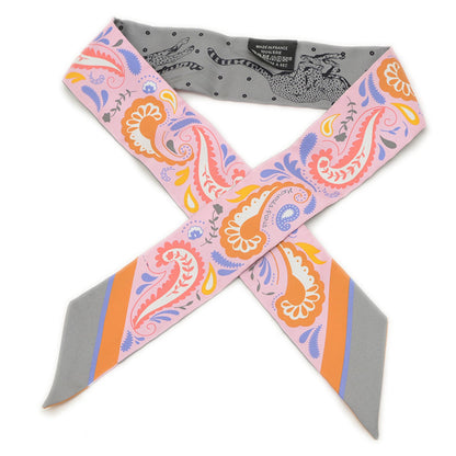 Hermes Twilly Scarf/Muffler Guepards Bandana Rose Green Blue 100% Silk Bp