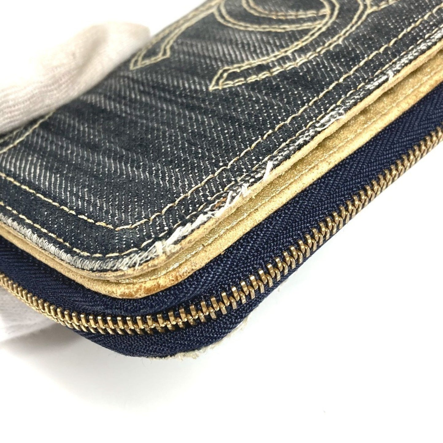 Chanel A31900 Sparkling Denim Cc Coco Mark Logo Long Wallet Round Zipper