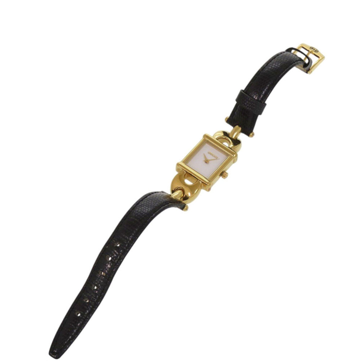 Gucci 1800L Change Strap Gp Embossed Leather White Dial Black Red Quartz Watch 1052 Gucci