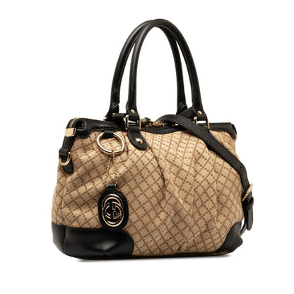 Gucci Diamante Sukey Handbag Shoulder Bag 247902 Beige Black Canvas Leather