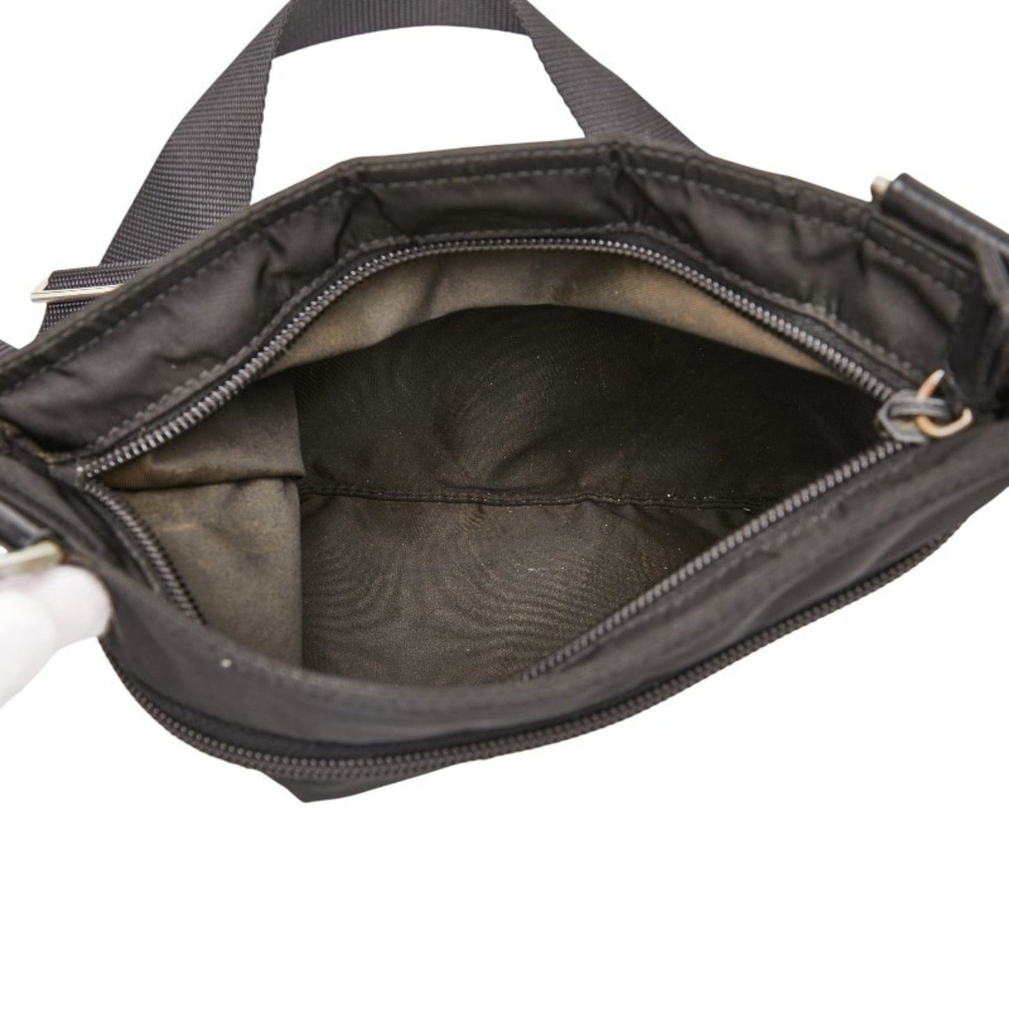 Prada Triangle Logo Plate Shoulder Bag Black Nylon