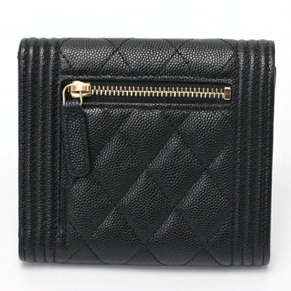 Chanel Boy Chanel Tri-Fold Wallet Compact A80743 Caviar Skin Black S-157867