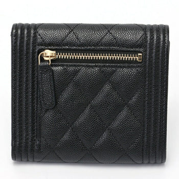 Chanel Boy Chanel Tri-Fold Wallet Compact A80743 Caviar Skin Black S-157867