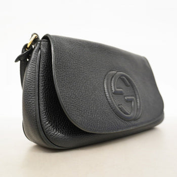 Gucci Soho Interlocking G Shoulder Bag 5363224 Leather Black Champagne