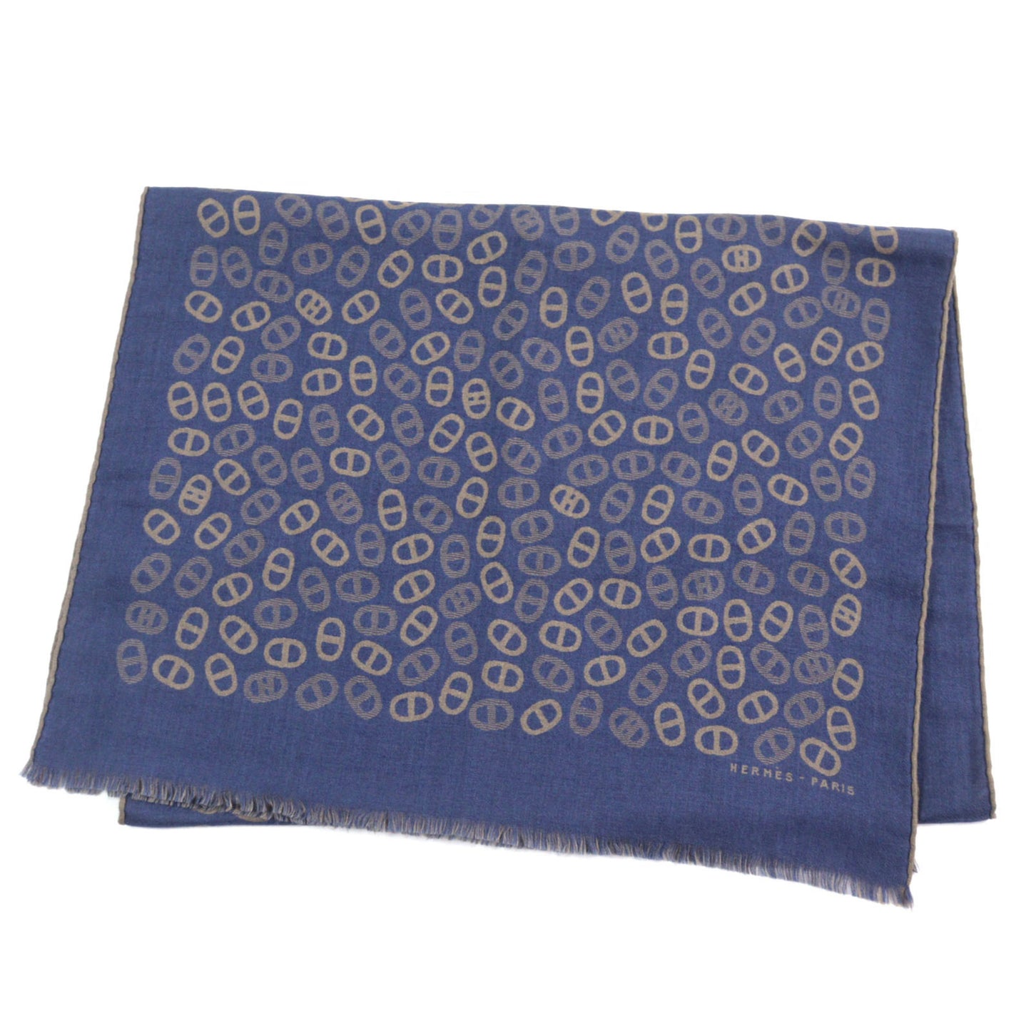 Hermes Men'S Cashmere And Silk Chaine D'Ancre All-Over Print Two-Tone Stole/Scarf In Blue Light